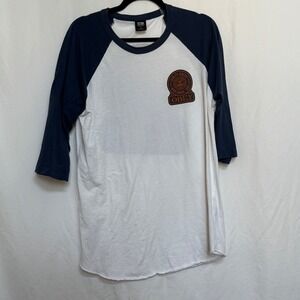 Obey Worldwide Streetwear Skaater Baseball Tee White Navy Blue Mens Medium